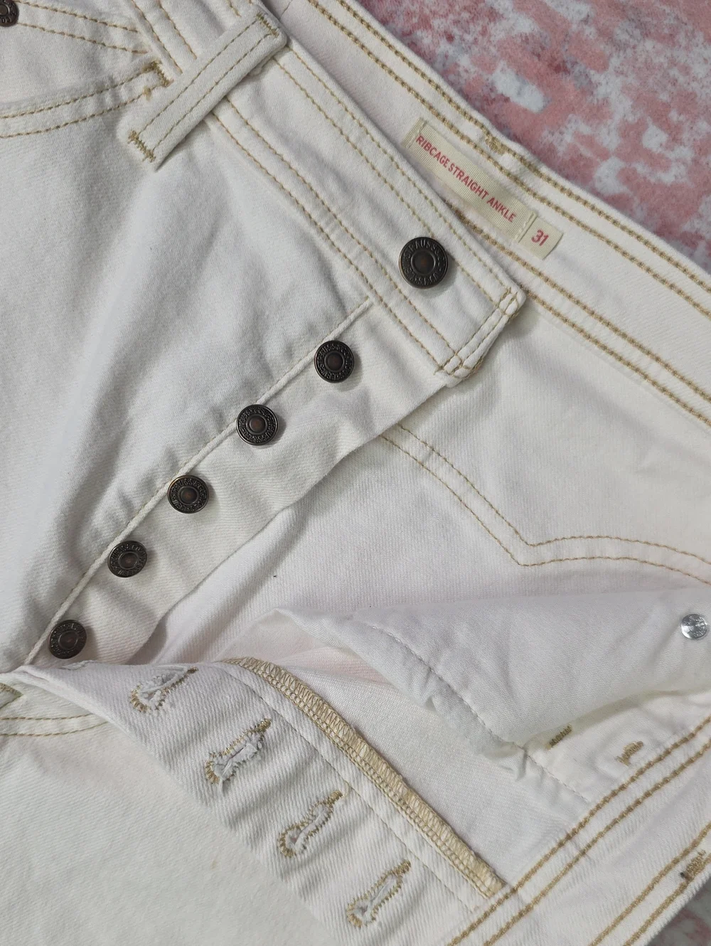 Levis Ribcage Straight Ankle, Cropped Jeans Super High Rise, Button Fly W31 L27